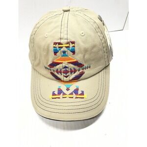 Pendleton Beige stitched embroidered Adjustable Baseball Hat Native Feather Pin